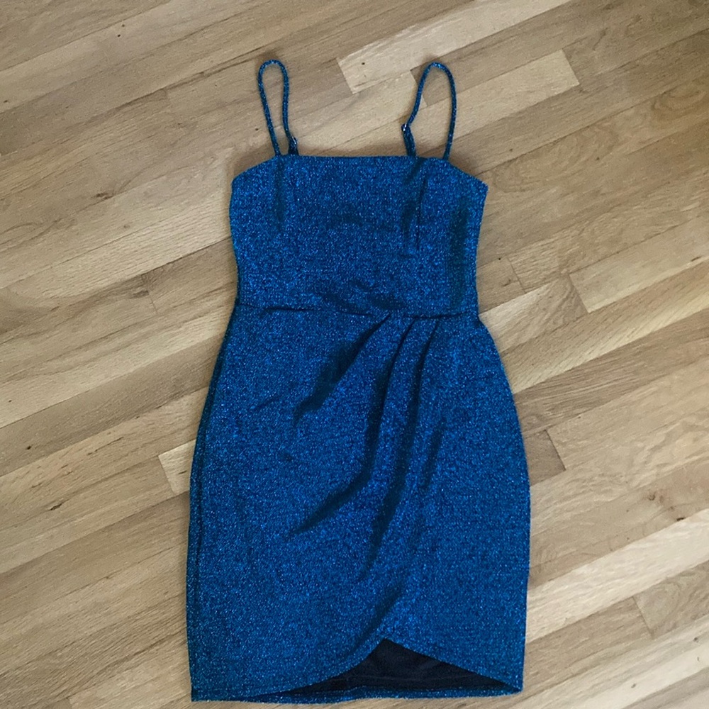 Blue blush, blueish green sparkly dress with slit, have not worn once.